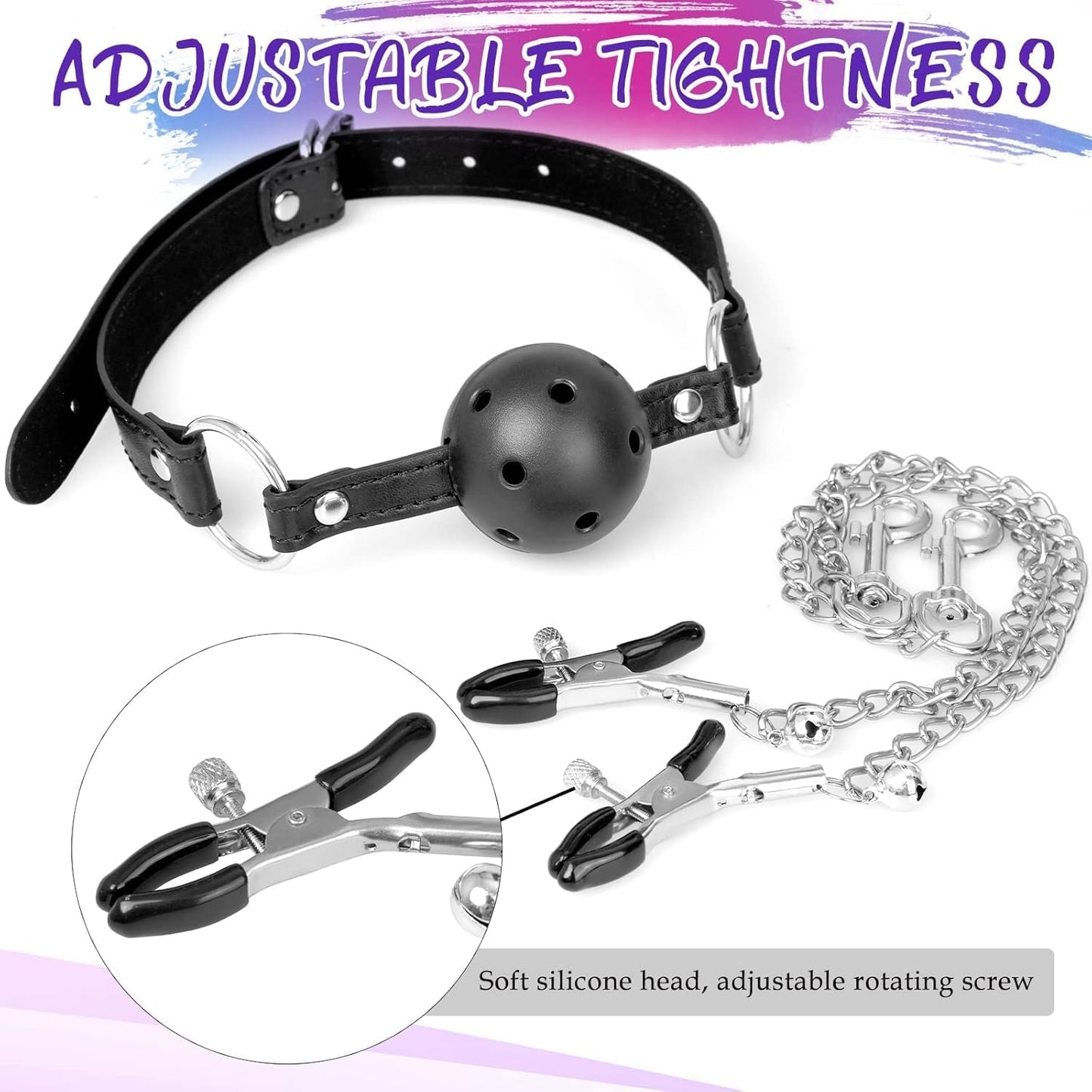 SensorySurrender Bondage Set – Ball Gag, Nipple Clamps & Plug