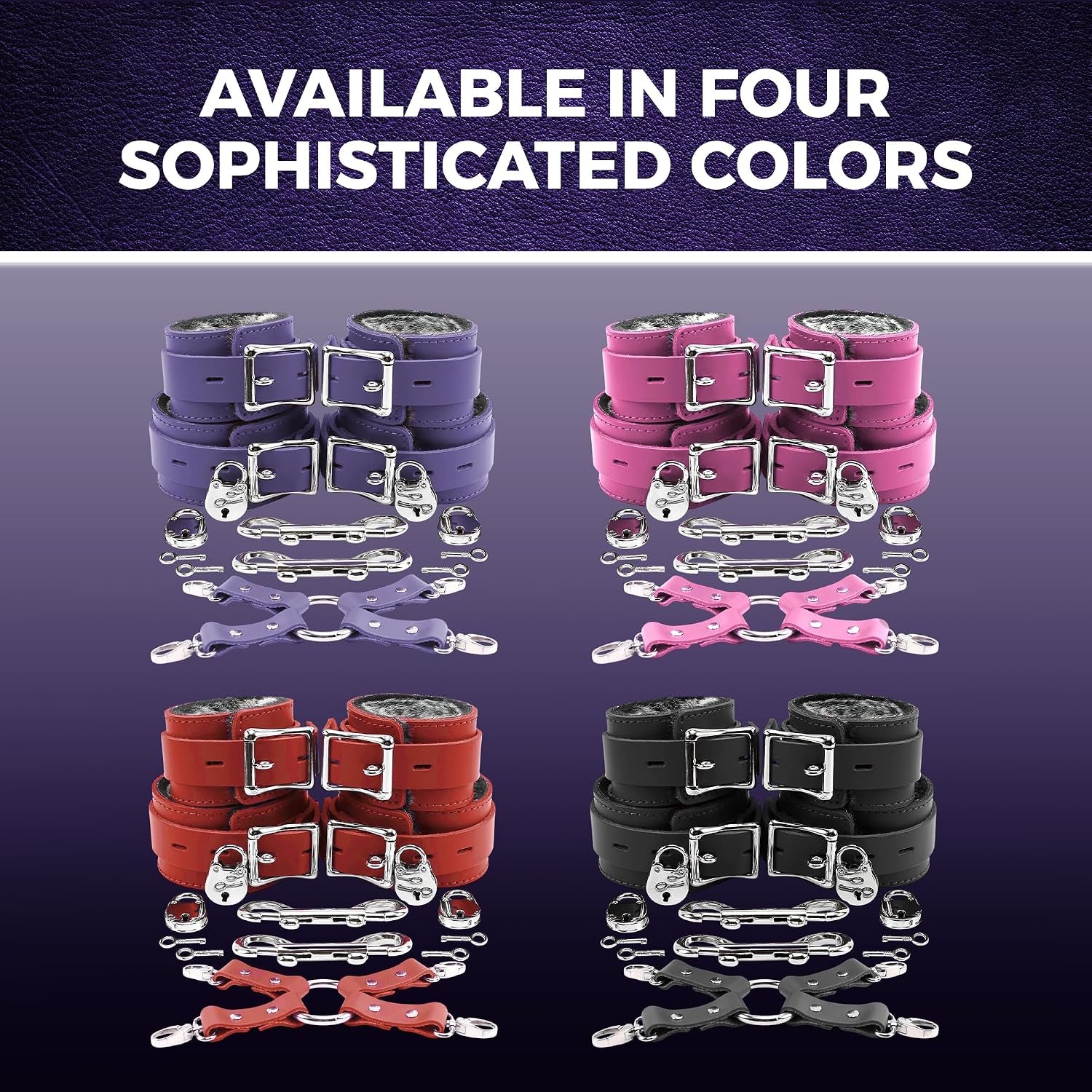 NightArtisan Premium Fur-Lined Latigo Leather Cuff Set