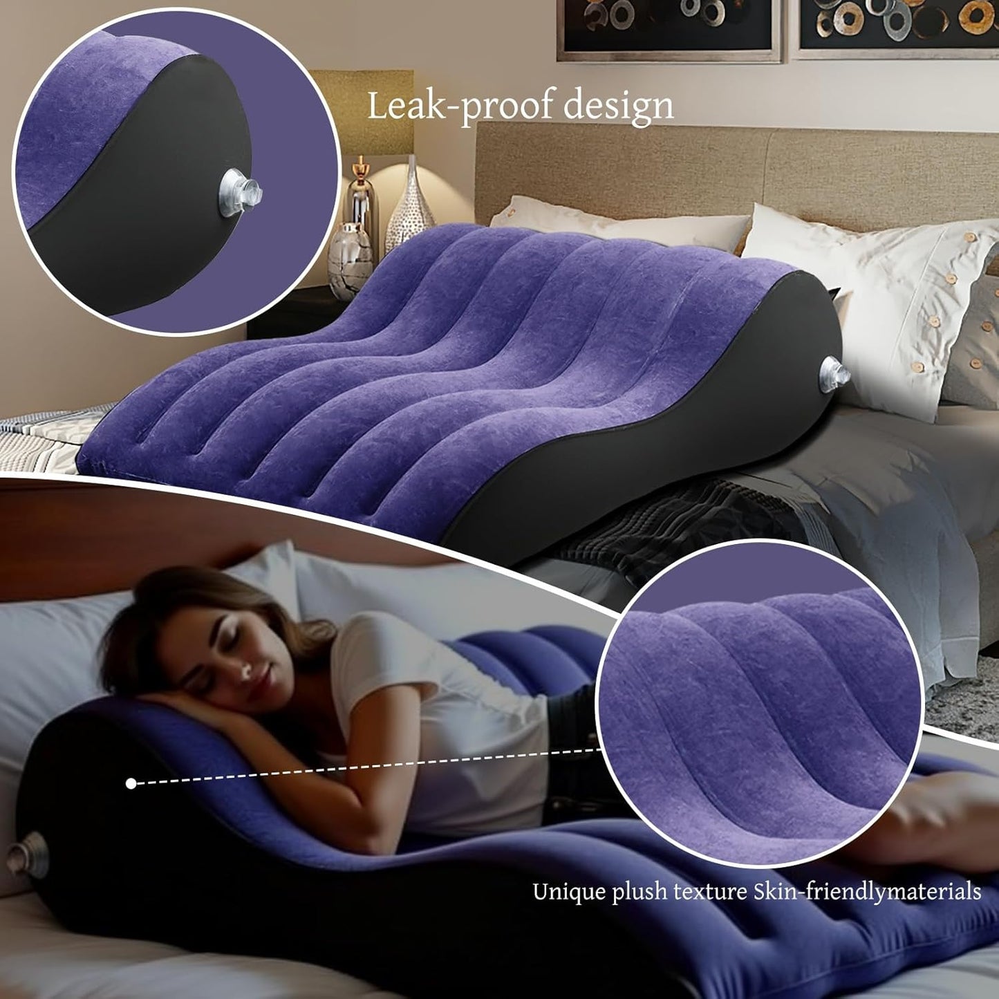 Inflatable Sex Cushion PVC Flocking Sex Pillow Chair for Couples Positioning, Body Support Pillow with S-Curve Design for Deeper Position, Portable Travel Pillow