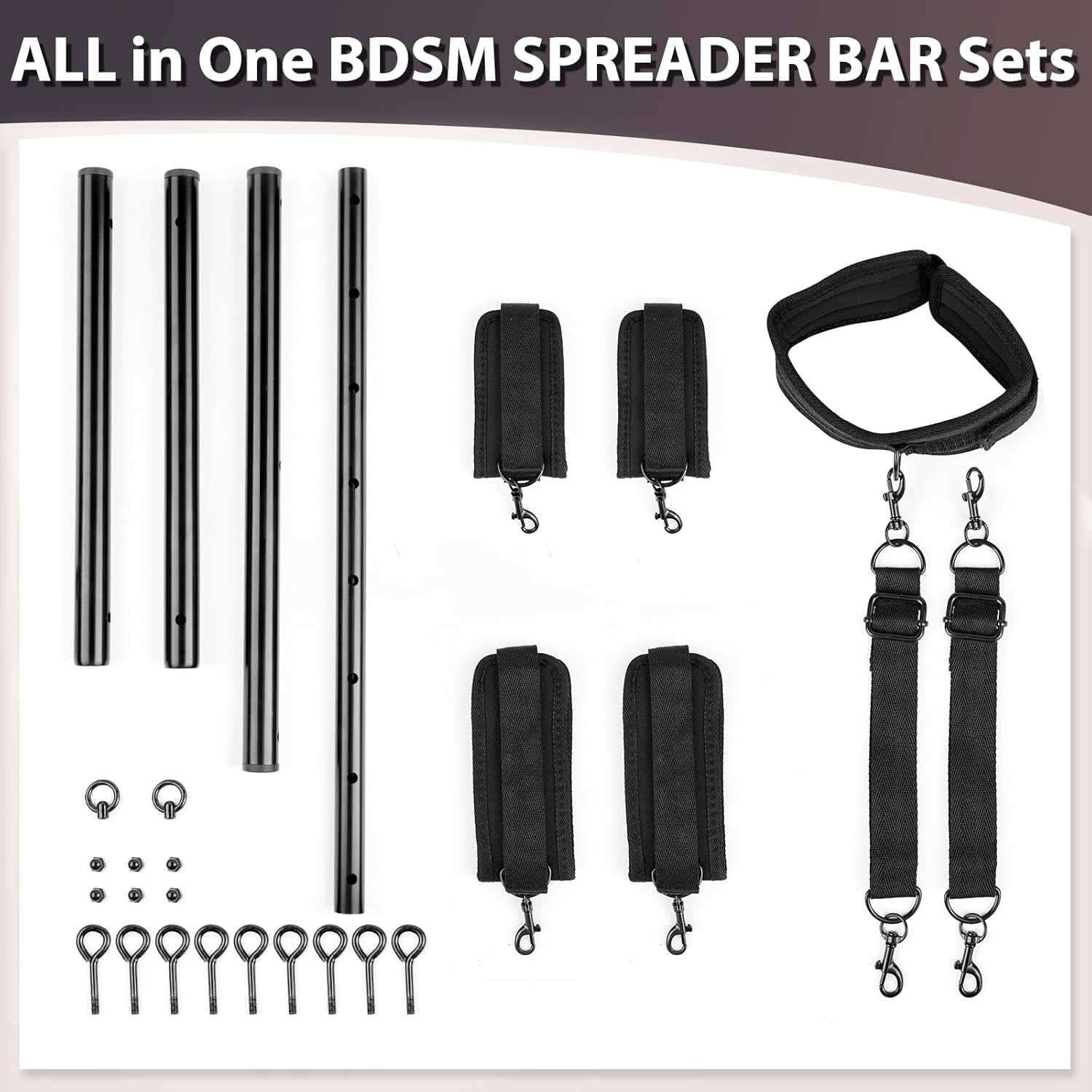 Restraint Bondage BDSM Sex Toys - Adjustable Spreader Bar Bondages with Soft Feather Handcuffs & Ankle Cuffs, Adult Toys Fetish Expandable SM Kits for Couples & Sm(Deep Black)