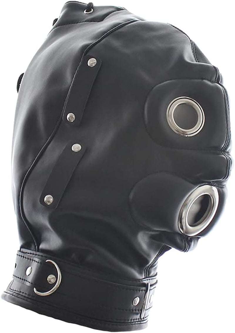 DuskShroud Leather Bondage Hood with Detachable Dildo Gag