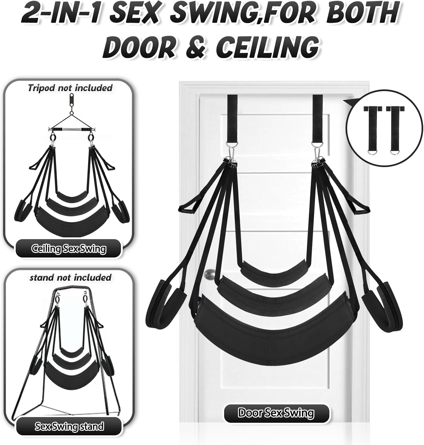Door Sex Swing for Couples-Extra-Wide 26'' Thick Cushions & Adjustable Straps for Adult Bondage Games and Bedroom Restraints (Black)