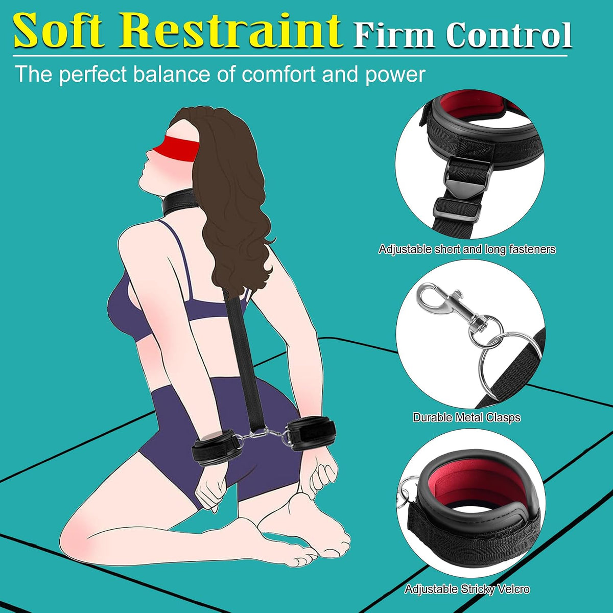 NightCollar Neck to Wrist Bondage Restraint Set with Blindfold