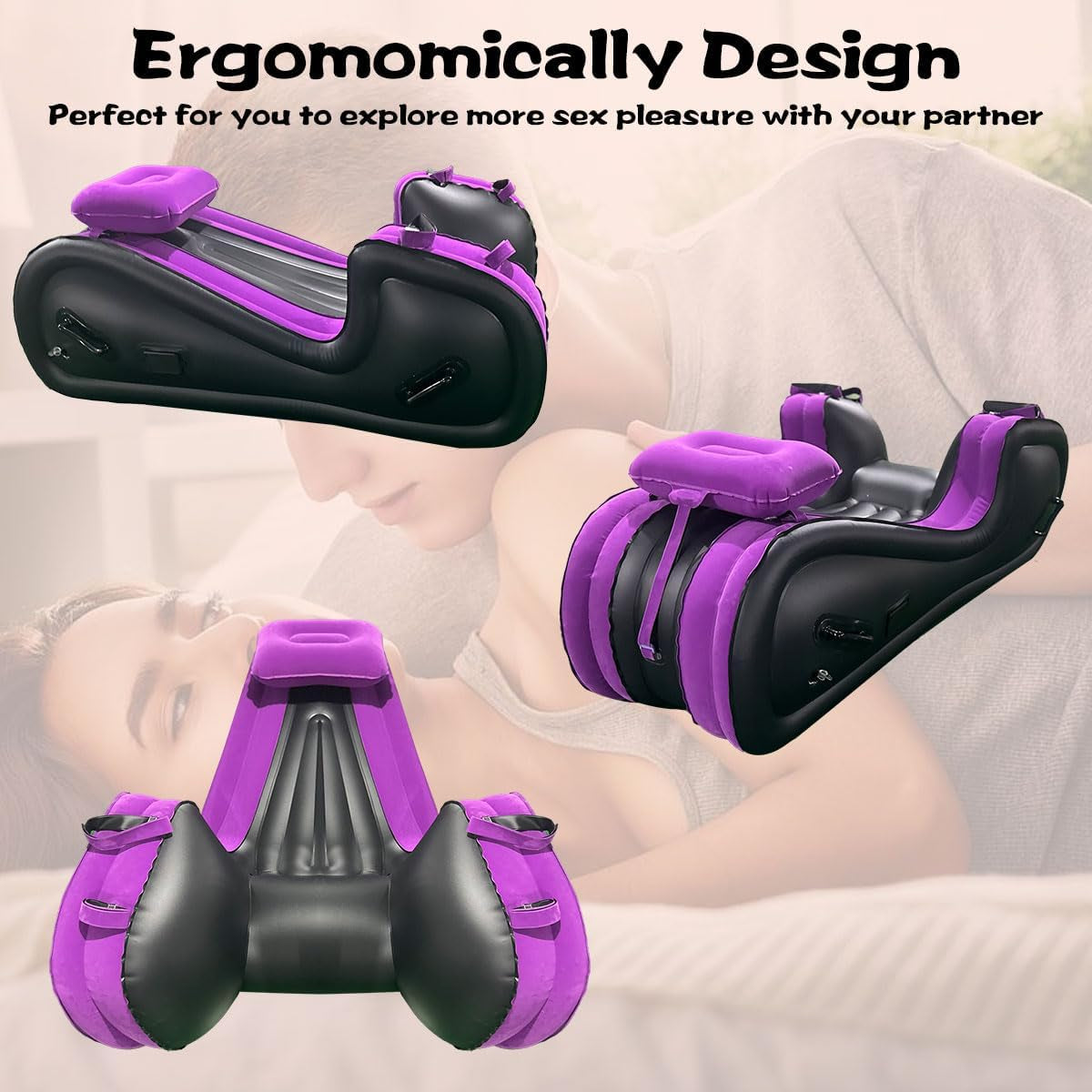 Sex Bed Inflatable Sex Furniture with Sexual Restraints for Sex BDSM Bondage Sex Position Bed for Couple Auto Inflated Sex Toys for Bedroom Beach Garden Camping & Travel
