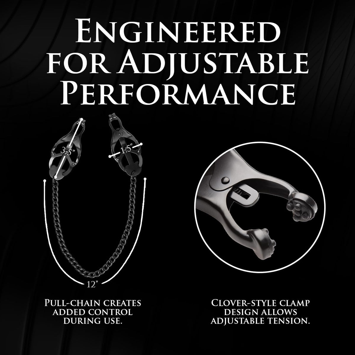 DarkClover Black Steel Clover Nipple Clamps with Pull Chain