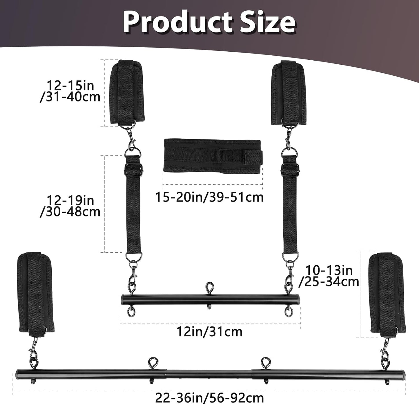 Restraint Bondage BDSM Sex Toys - Adjustable Spreader Bar Bondages with Soft Feather Handcuffs & Ankle Cuffs, Adult Toys Fetish Expandable SM Kits for Couples & Sm(Deep Black)