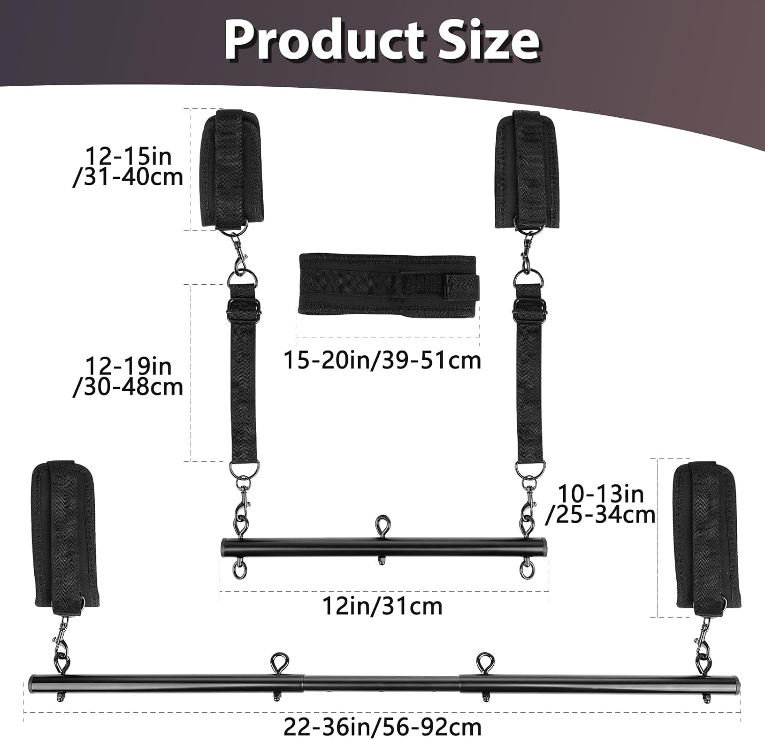 Restraint Bondage BDSM Sex Toys - Adjustable Spreader Bar Bondages with Soft Feather Handcuffs & Ankle Cuffs, Adult Toys Fetish Expandable SM Kits for Couples & Sm(Deep Black)