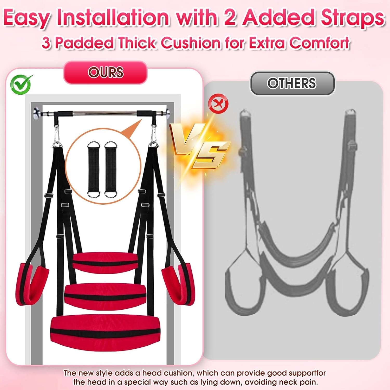 Sex Swing BDSM Sex Toys Sex Swings with Hanging Door Straps Widened Comfortable Swing Cushion Adjustable Hardware Buckles, Kinky Adult Sex Toys Sex Furniture for Men Women Couples Red