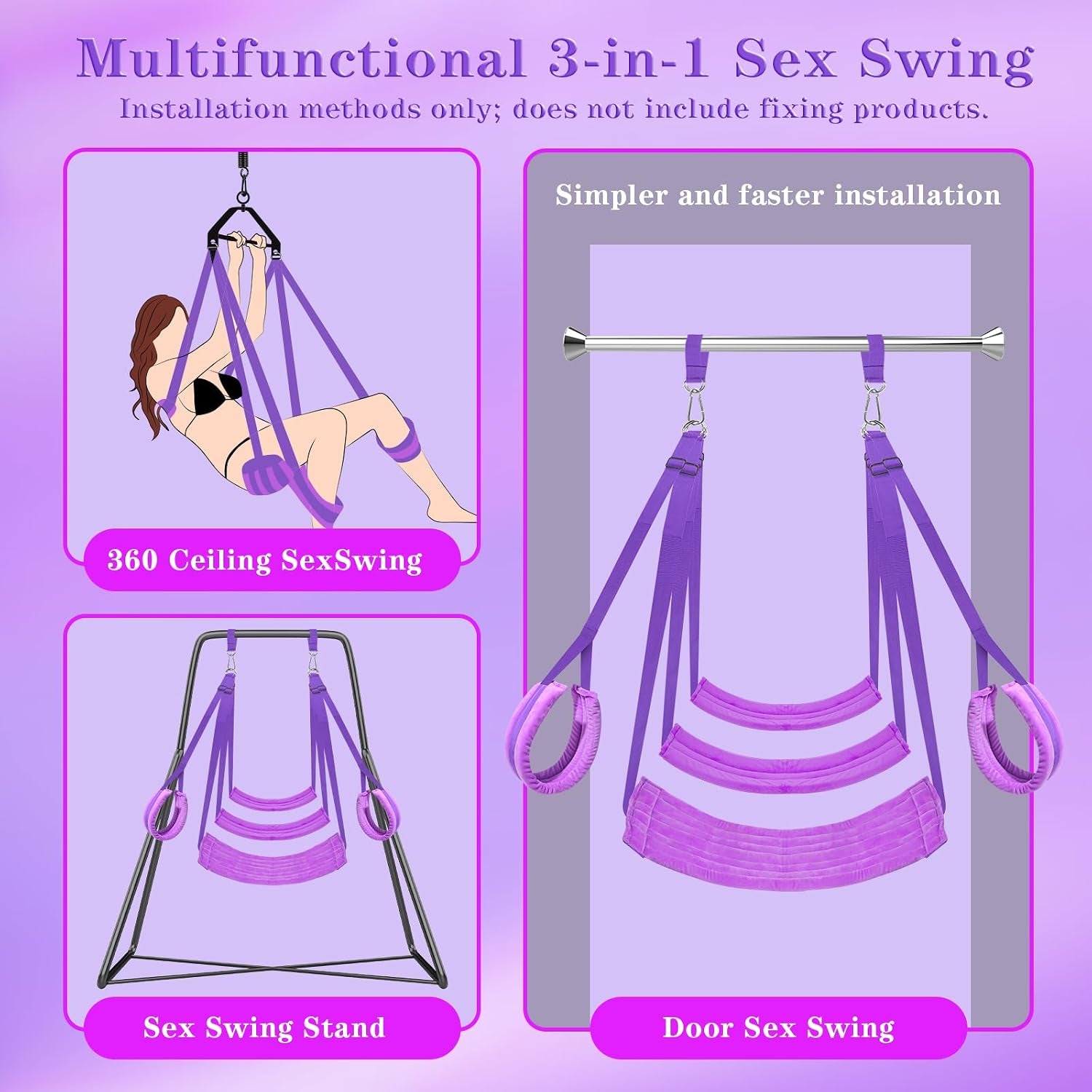PlushRide Over-Door Purple Sex Swing – Padded, Holds 300 Lbs
