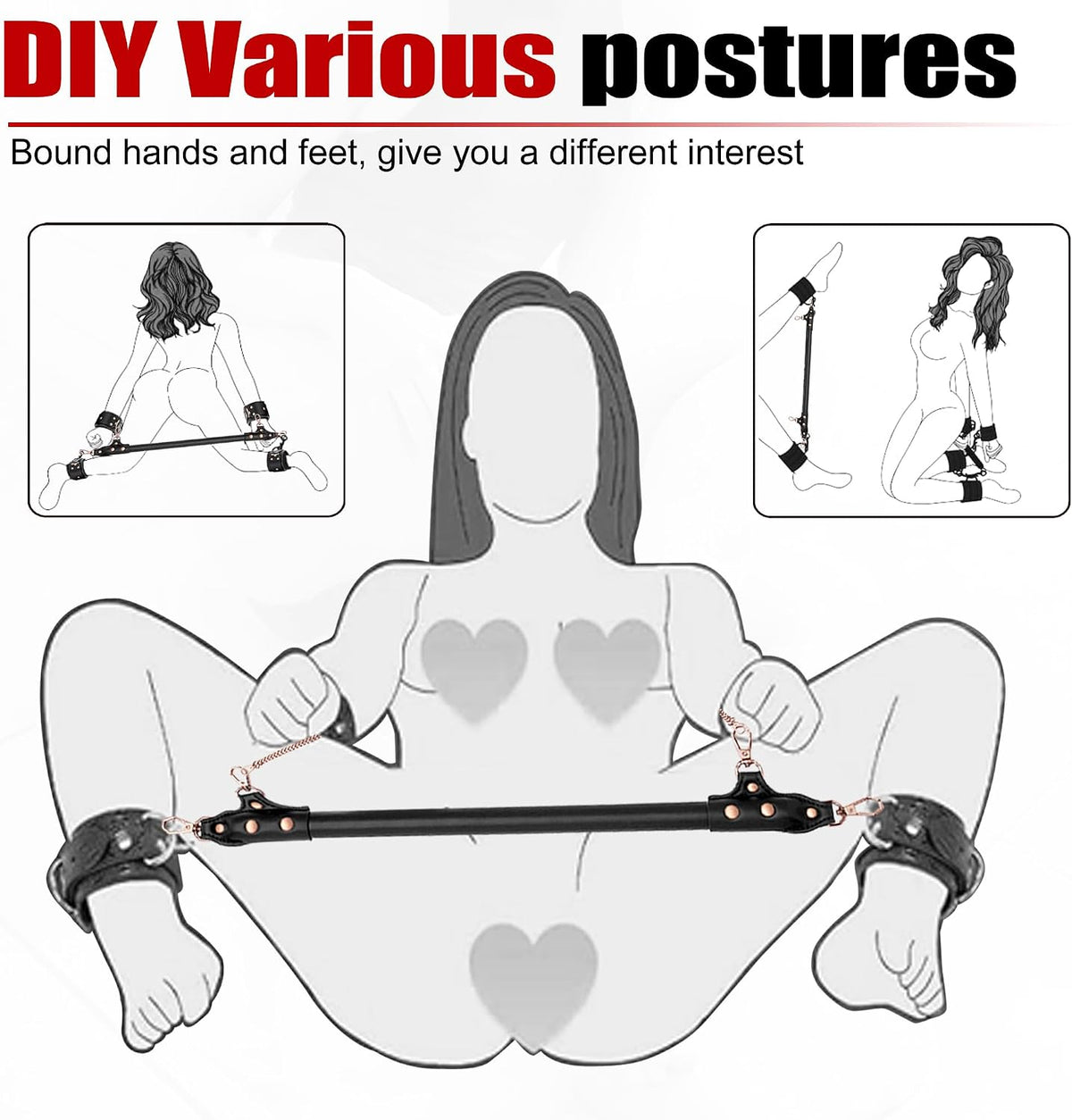 NightSpan Adjustable BDSM Spreader Bar with Cuffs