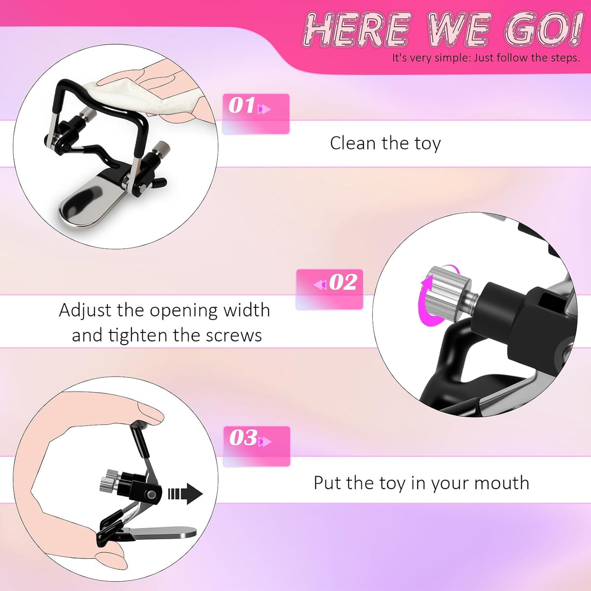DuskCommand Adjustable BDSM Steel Open Mouth Gag