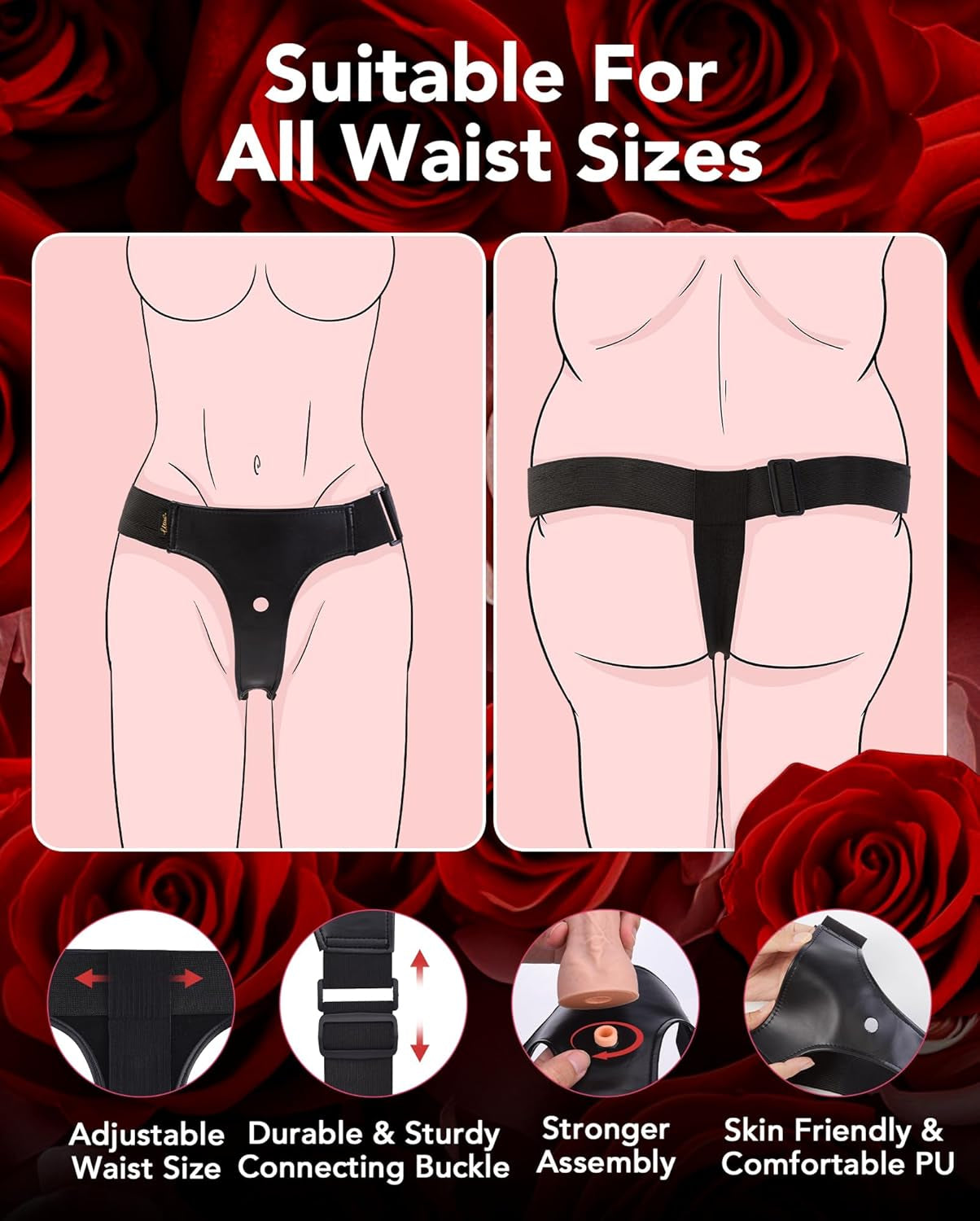 TripleBliss Strap-On Kit | 3 Silicone Dildos, Adjustable Harness