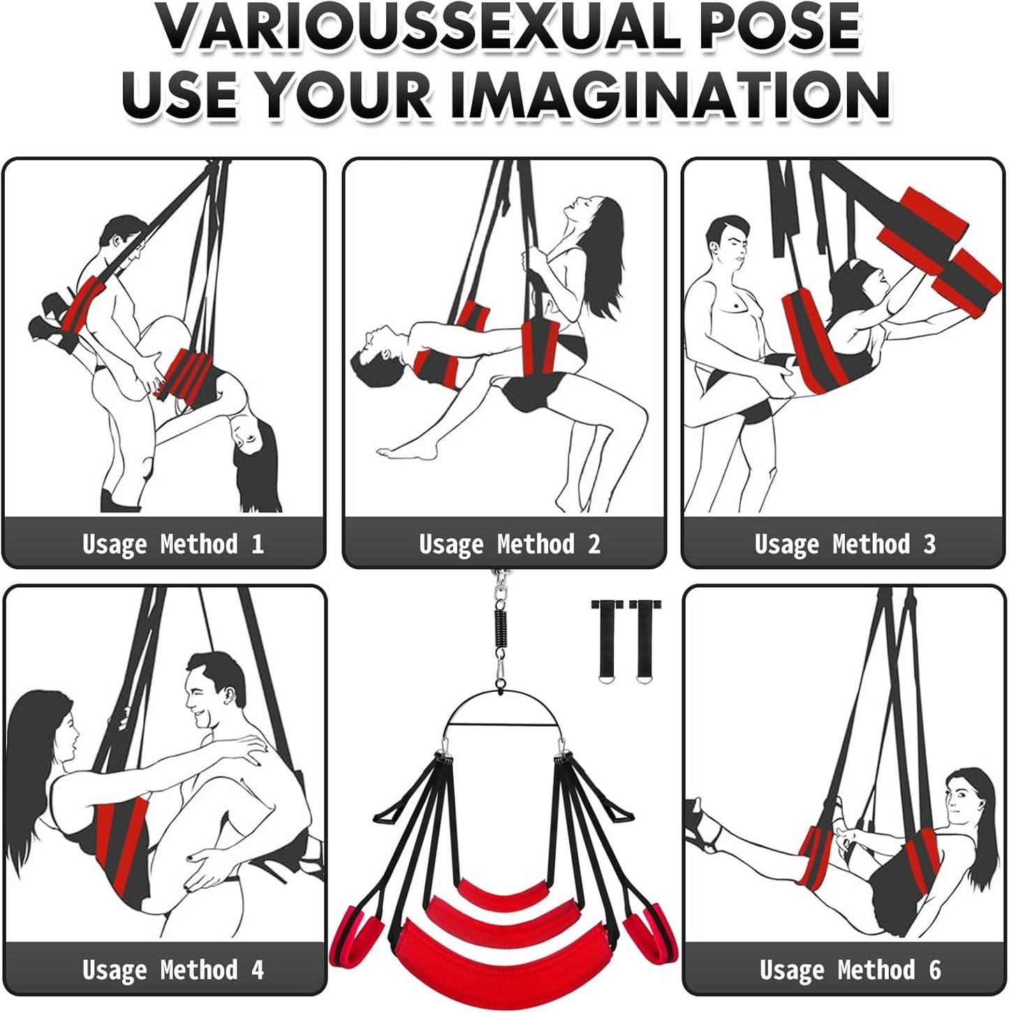 Sex Swing for Couples, 2-In-1 Door & Ceiling Sex Swings with 360° Rotation, Widened Padded Seat & Adjustable Straps for Ultimate Support (Red)