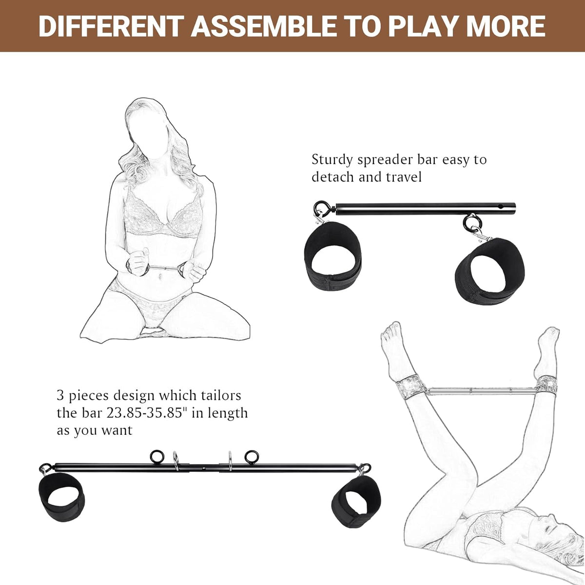 NightHold Padded Cuffs Spreader Bar Set
