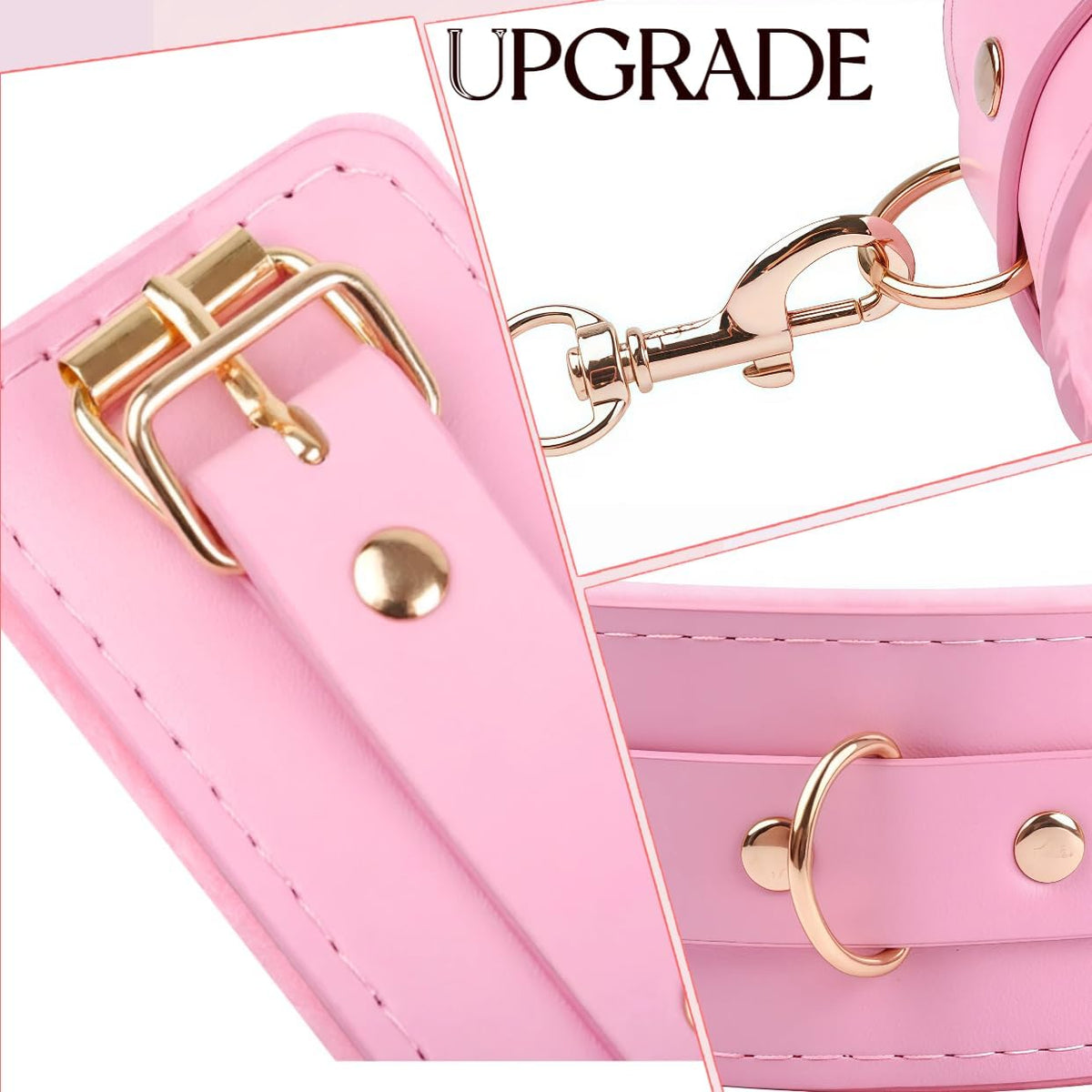 RoseNoir 13-Piece Pink BDSM Kit with Cuffs, Collar and Paddle