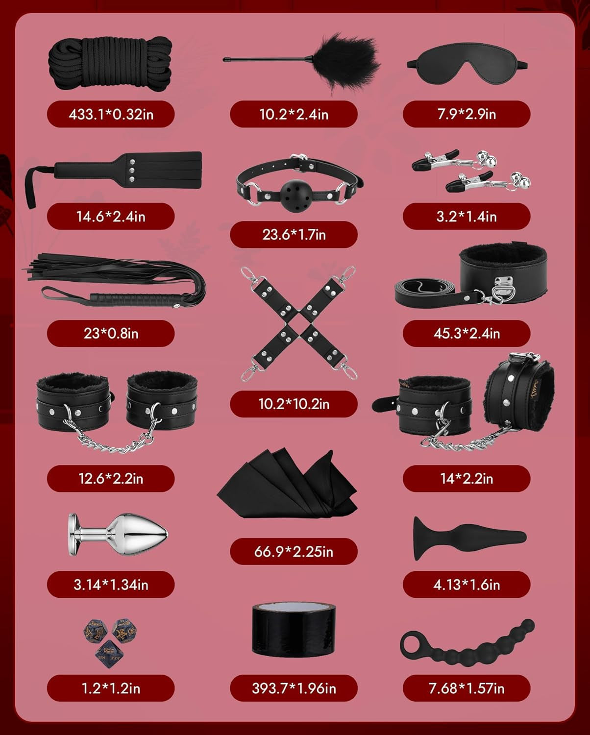Sex Bondage BDSM Kit Restraints -  Upgrade Restraint Sets with Adjustable Handcuffs Collar Ankle Cuff Dice Beads Anal Plug Adult Games Sex Toys for Men Women and Couples Foreplay | 17PCS