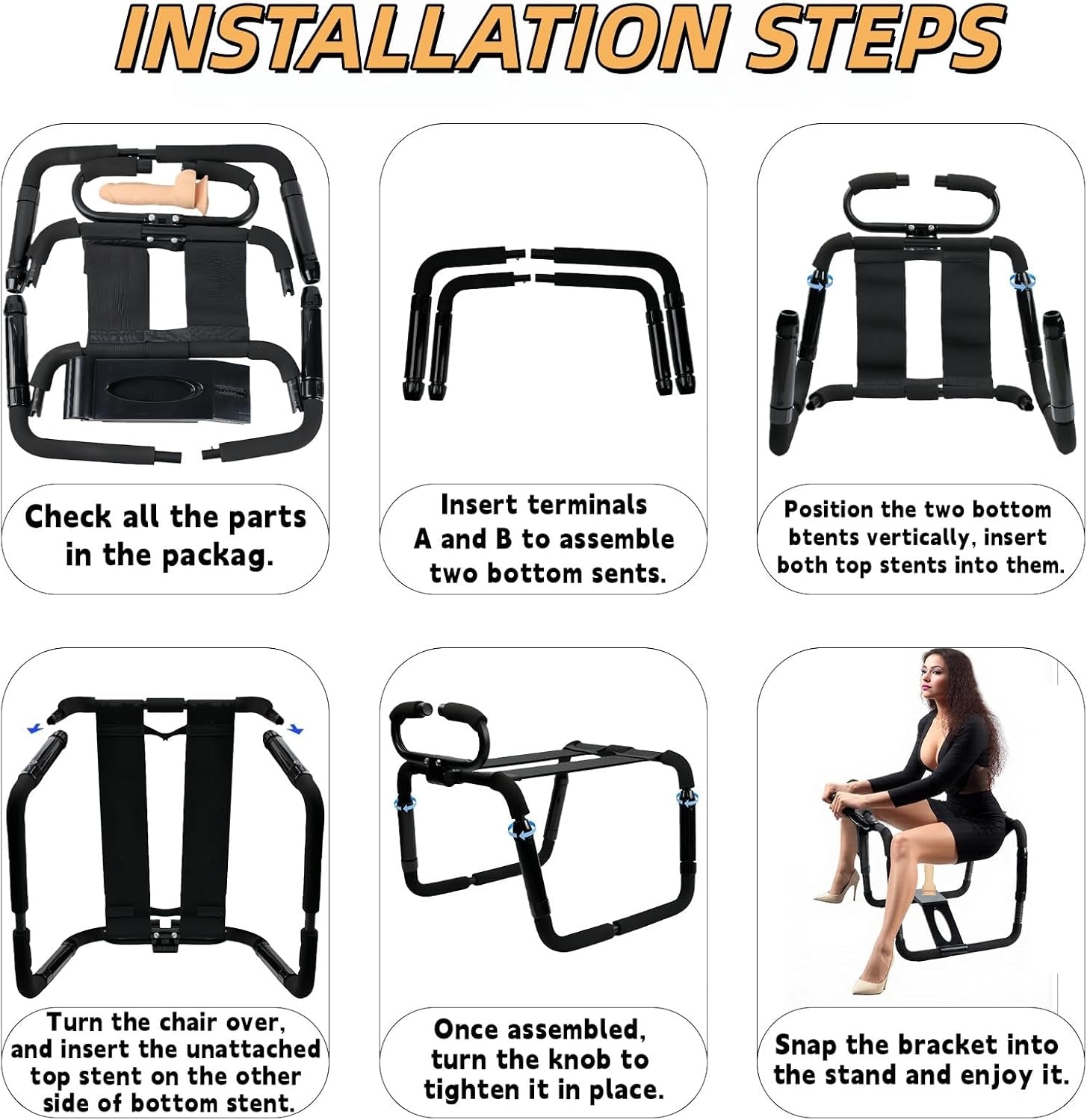 Sex Chair Adjustable Height Sex Furniture, Sex Multifunction Position Chair with Adjustable Handrail and Realistic Dildo, Sex Bench BDSM Novelty Dildo Mount Holder for Couples Festival Gifts