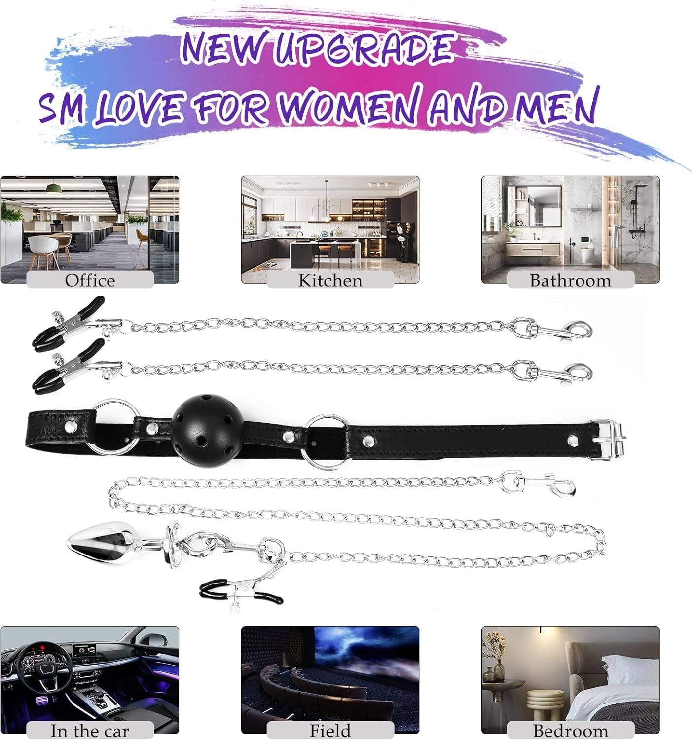 SensorySurrender Bondage Set – Ball Gag, Nipple Clamps & Plug