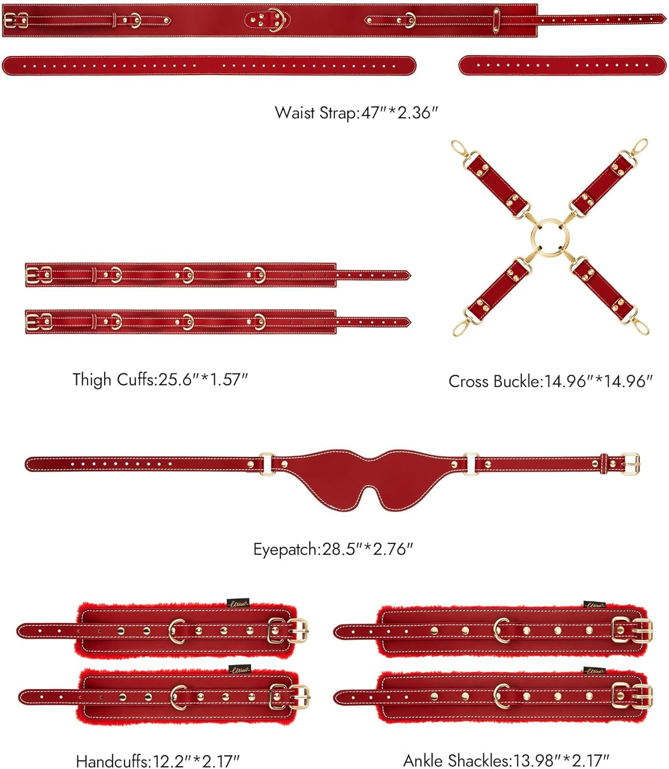 Sex Bondage BDSM Kit Restraints 6PCS Sets with Adjustable Handcuffs Ankle Cuff Thigh Cuffs Blindfold Cross Strap Waist Strap Adult SM Games Sex Toys for Men Women and Couples