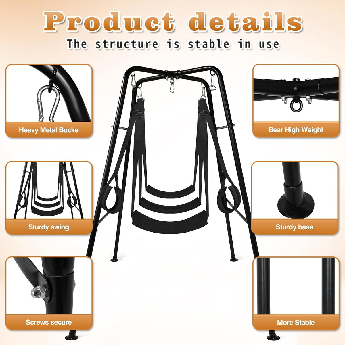 NightCradle Freestanding Sex Swing Stand with Adjustable Padded Sling