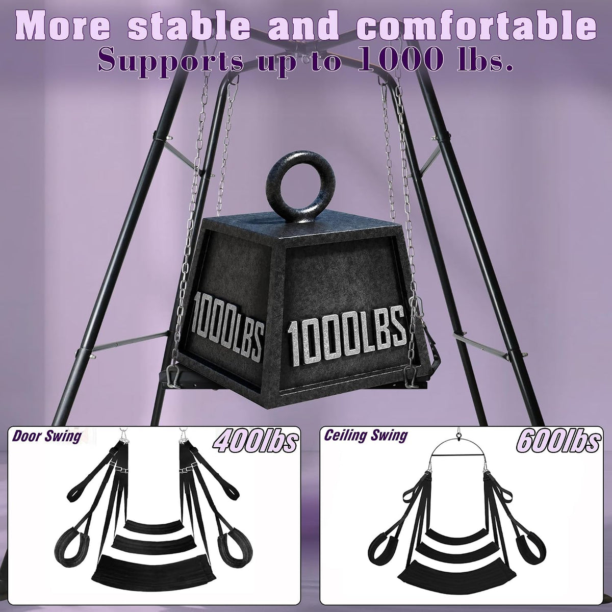 NoirSuspension Freestanding Sex Swing with PU Leather Sling and Bondage Cuffs