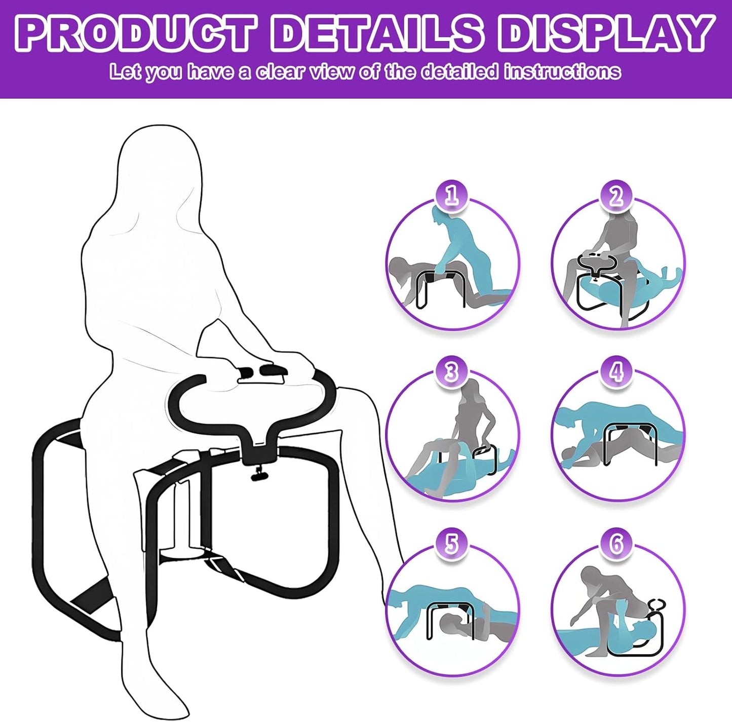 Sex Chair with Handles & Elastic Straps – Adjustable Bouncing Love Chair for Couples, Multifunctional Position Aid Stool, Easy to Assemble, Portable Intimate Furniture for Women and Men
