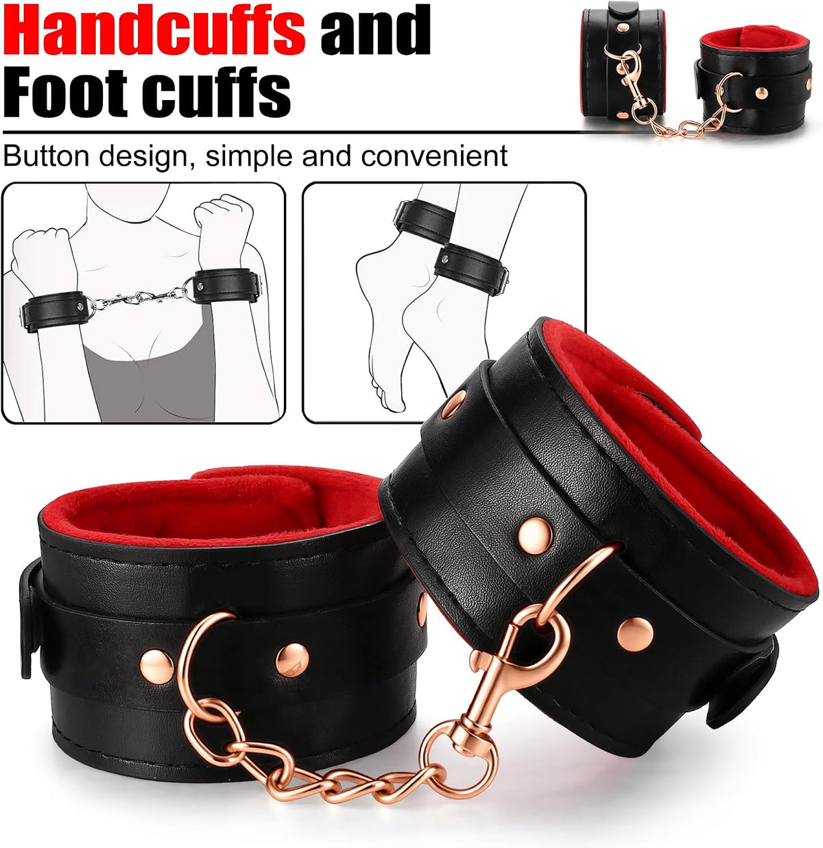 CrimsonRite 12-Piece BDSM Kit with Cuffs, Collar, Gag and Paddle