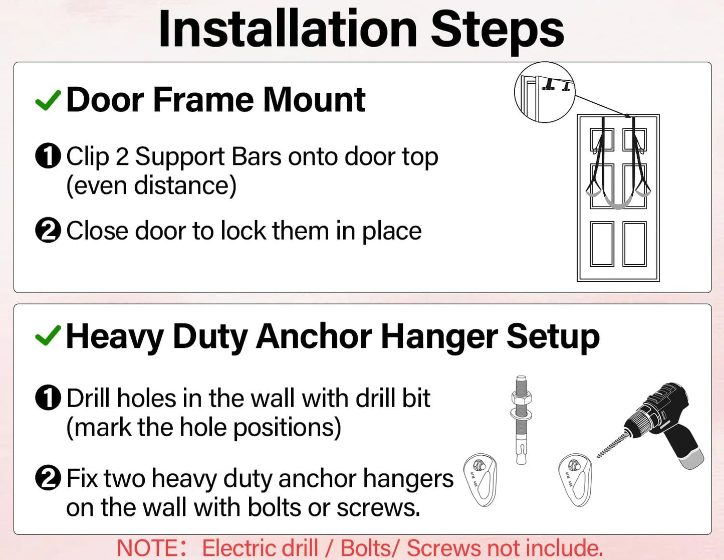Door Stretching Strap for Physical Therapy Sex Swing & Yoga, Non-Elastic Flexibility Belt for Home Workout, Pilates, Hamstring & Leg Stretching Toys for Men & Women,Included Anchor Hanger Setup ,Valentine'S Day Gift (Bolts/ Screws Not Include)