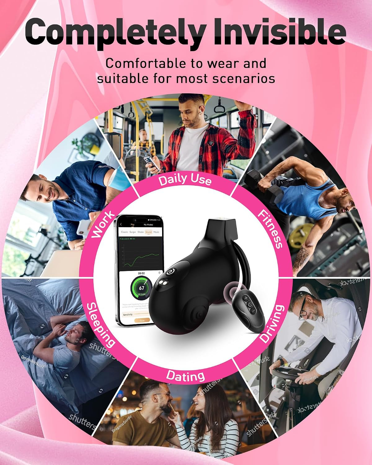 DarkKeeper App-Controlled Vibrating BDSM Chastity Cage with 4 Rings