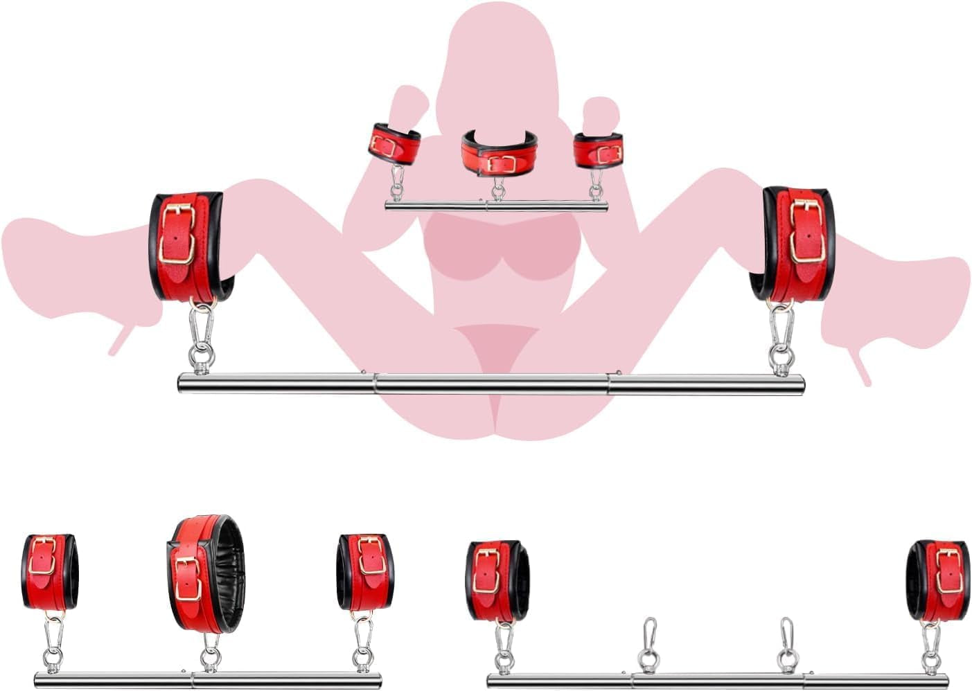 Spreader Bar Sex Toys BDSM Bondage Restraints with Leather Handcuffs Ankle Cuffs Furniture Restraints Kit Expandable Fetish Sm Games