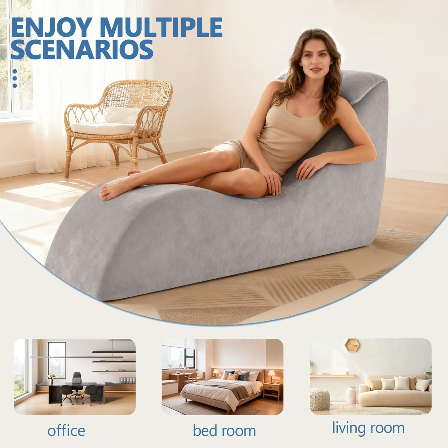 Yoga Chair Lounge for Adult, Yoga Lounge Chair，Ergonomic Chaise Lounge Chair,Chaise Lounge Indoor， Head Pillow，Perfect for Stretching, Massage, and Relaxation, Used in Living Room, Bedroom（Grey）