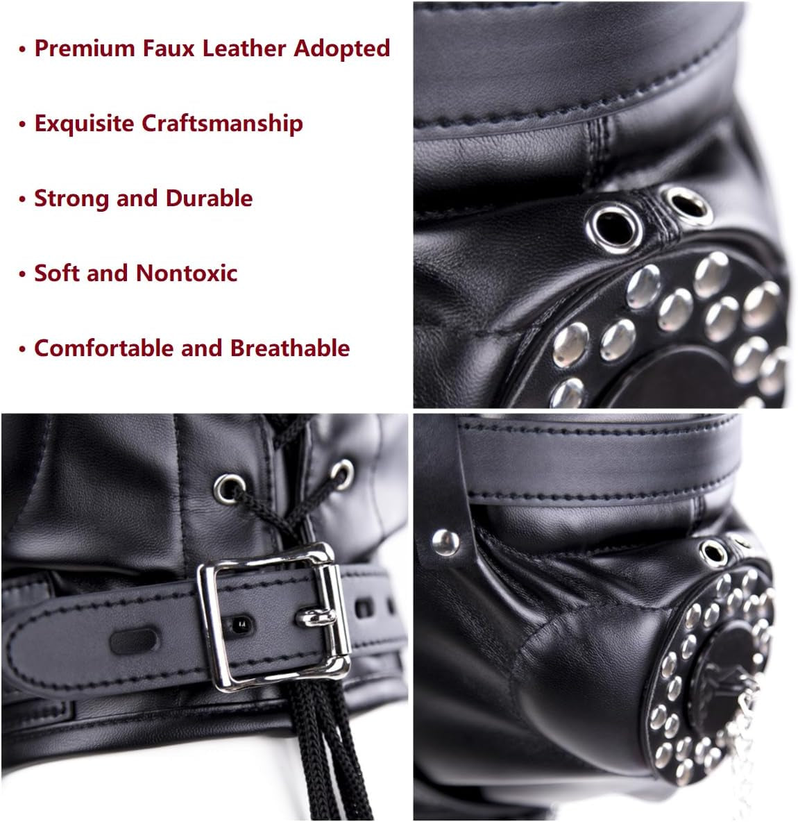 BlackoutReign Faux Leather Bondage Hood Mask
