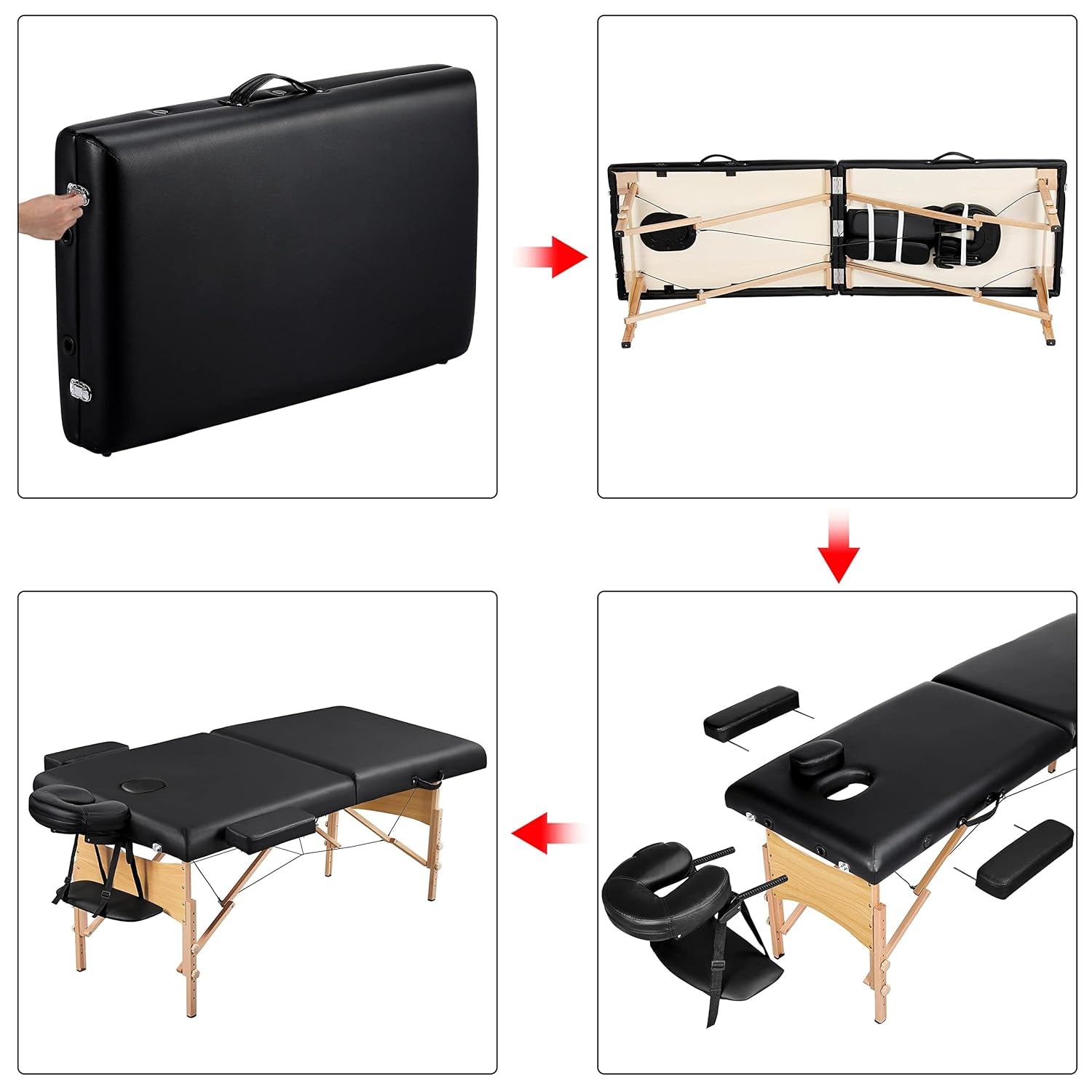 Massage Table Portable Lash Beds Spa Bed Massage Couch Foldable Spa Tables Adjustable 2 Fold with Non-Woven Bag 28 Inch, Black