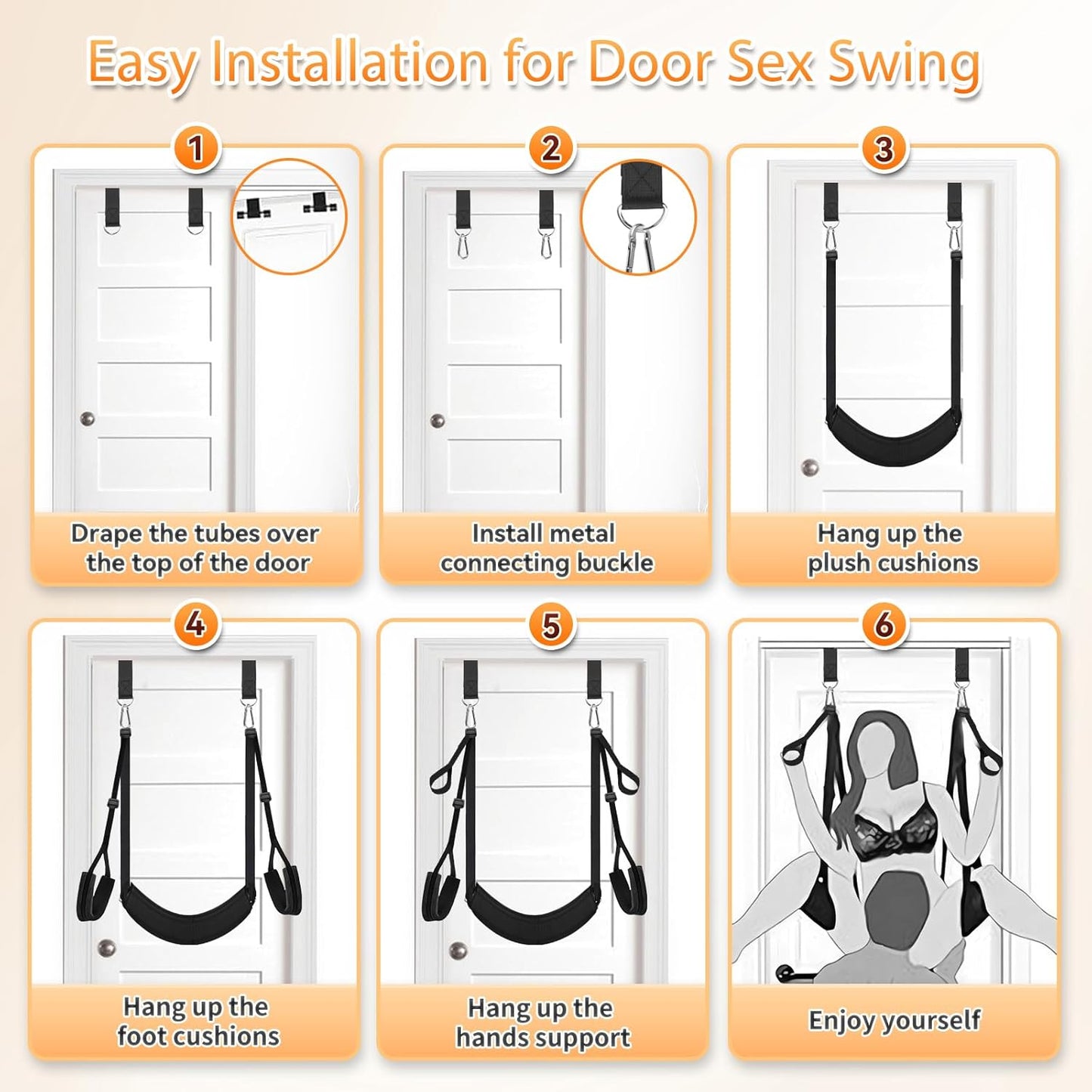 Sex Swing BDSM Sex Toys for Couples Hanging Door Sex Swings with Widened Seat Adjustable Sex Sling Padded Thick Cushion for Adult Sex Restraint Bondage Swing Sex Furniture for Bedroom