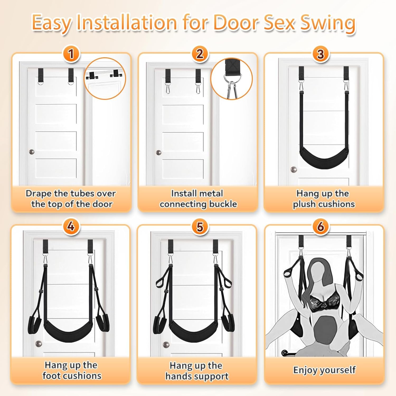 Sex Swing BDSM Sex Toys for Couples Hanging Door Sex Swings with Widened Seat Adjustable Sex Sling Padded Thick Cushion for Adult Sex Restraint Bondage Swing Sex Furniture for Bedroom