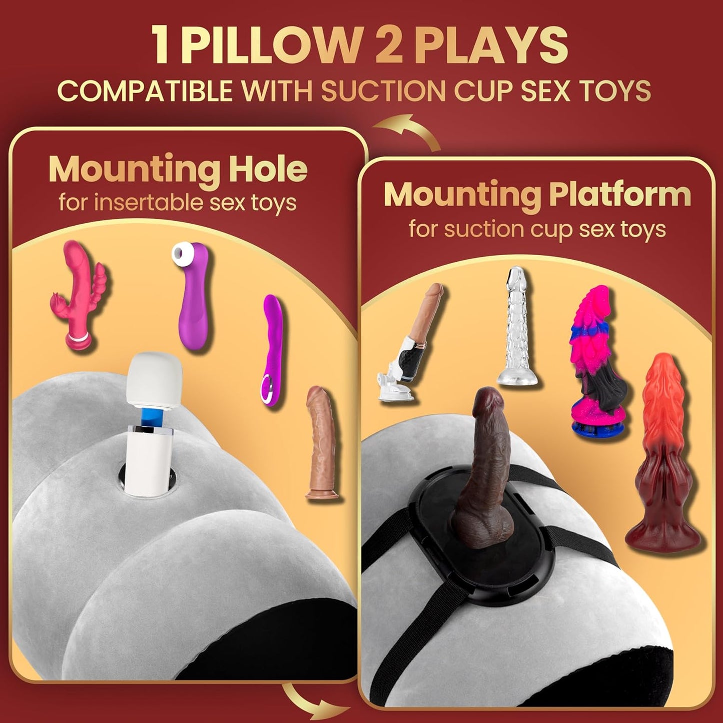 Hands-Free Inflatable Sex Pillow with Suction Cup Dildo Mount - Sex Toy Holder for Dildos, Saddle Stool & Chair Accessories - Adult Toys for Women, Men, Couples (Without Sex Toys)