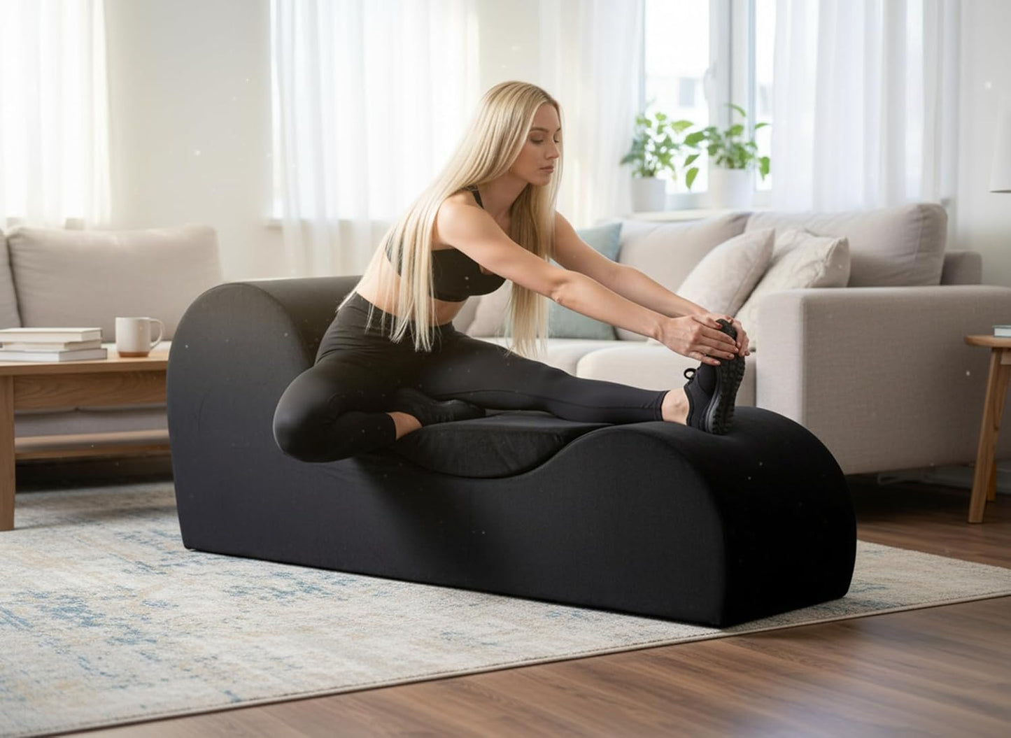 Flowline Yoga Chaise Lounge Chair for Stretching, Relaxation & Exercise, Ergonomic Design with High-Density Foam Core & Removable Machine-Washable Cover, Black