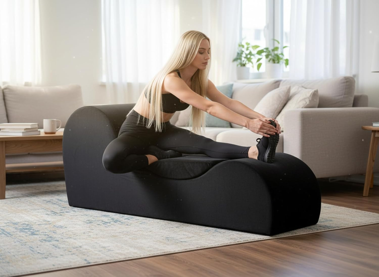 Flowline Yoga Chaise Lounge Chair for Stretching, Relaxation & Exercise, Ergonomic Design with High-Density Foam Core & Removable Machine-Washable Cover, Black