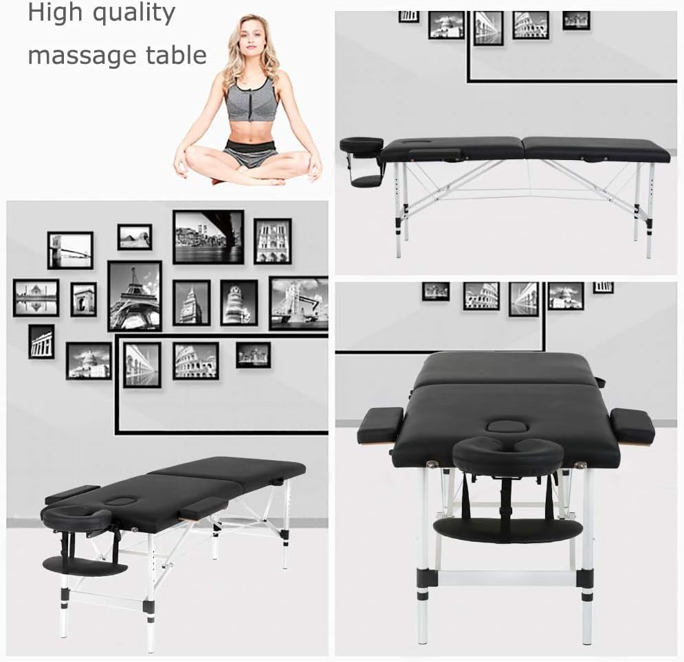 Aluminium Massage Table Portable Massage Bed 24 Inch Wide Lash Bed Height Adjustable Spa Bed with Non-Woven Bag for Spa Footmassage Facial Carespa Tattoo