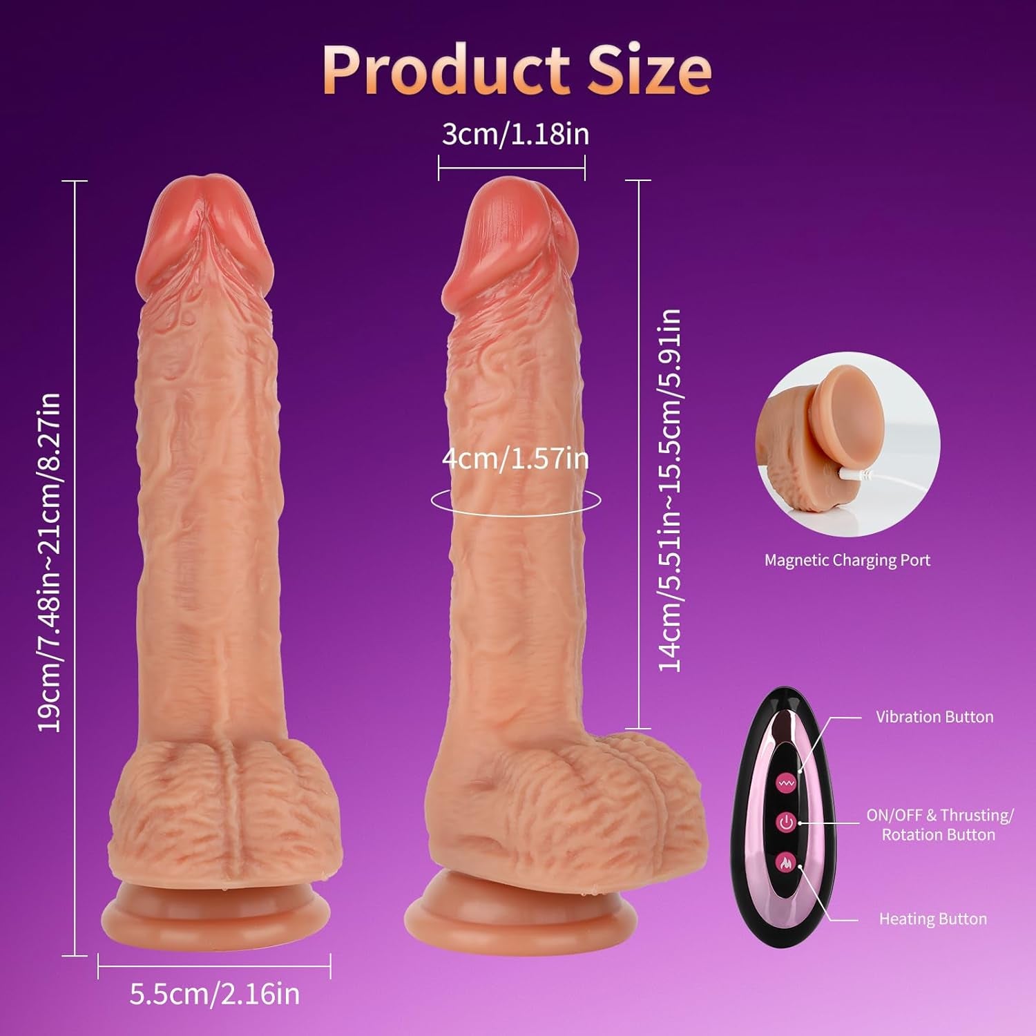DuskSurge 8" Thrusting Heated Dildo Strap-On Set