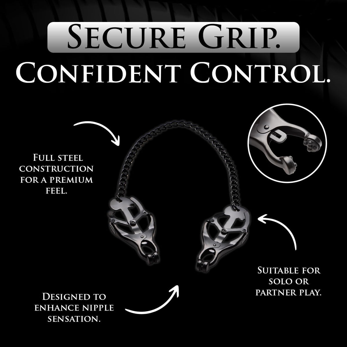 DarkClover Black Steel Clover Nipple Clamps with Pull Chain