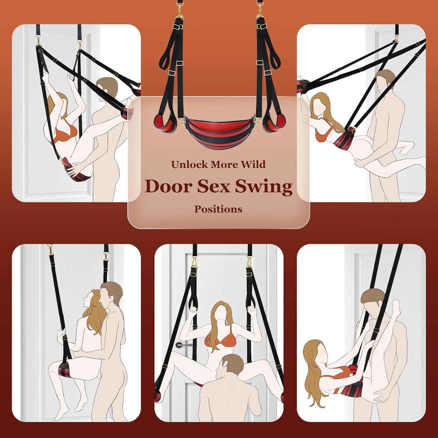 Sex Swing Door BDSM Bondage Thigh Restraints with Adjustable Sex Straps Hardware Buckle Leather Soft Plush Kinky Adult Sex Toys for Men Women Couples