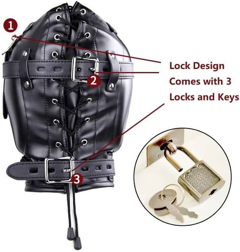 BlackoutReign Faux Leather Bondage Hood Mask