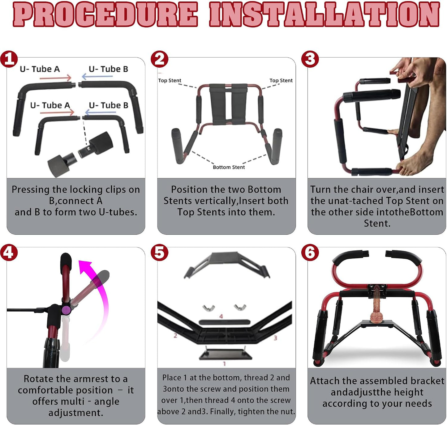 MainStage Adjustable Red Sex Chair with Dildo Mount