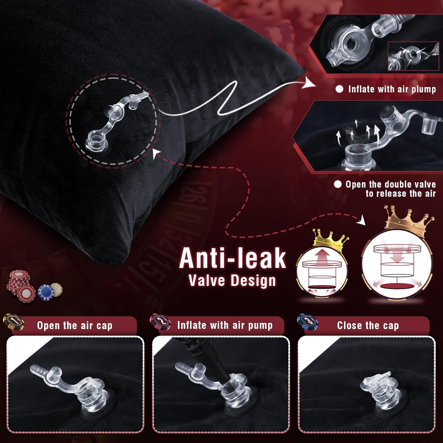 Suction Cup Dildo Mount Pillow for Solo Riding Sex, Inflatable Sex Toy Pillow Sex Cushion for Adult Coulpes Sexual Aids & Deep Penetration, Adult Sex Pillow for Sex Body Positioner(Black)