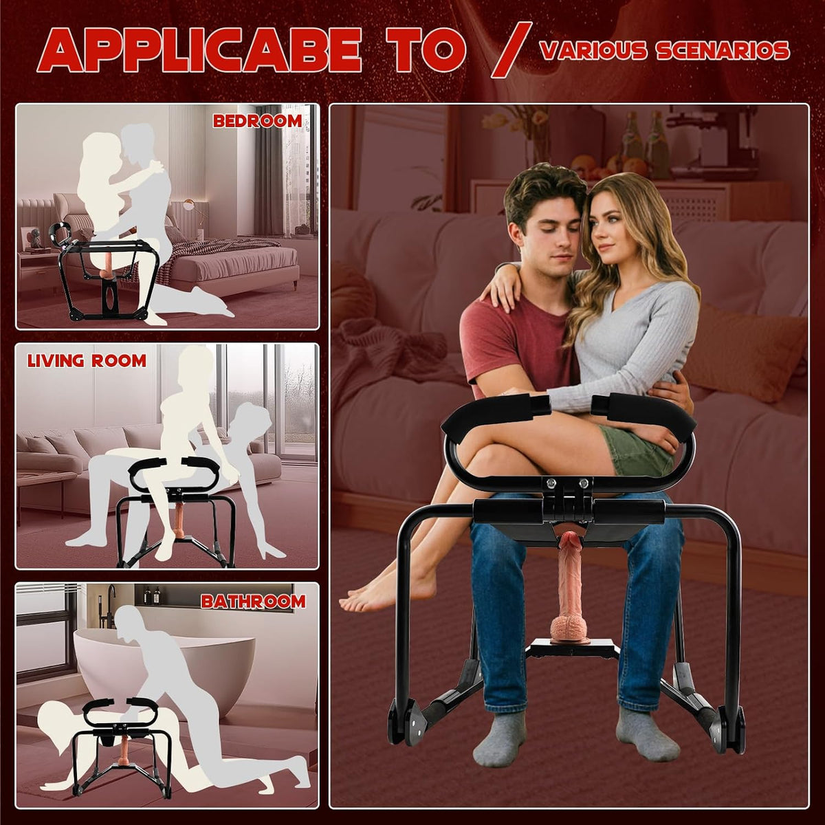 LowCourt Foldable Sex Chair with Padded Handles and Support Straps