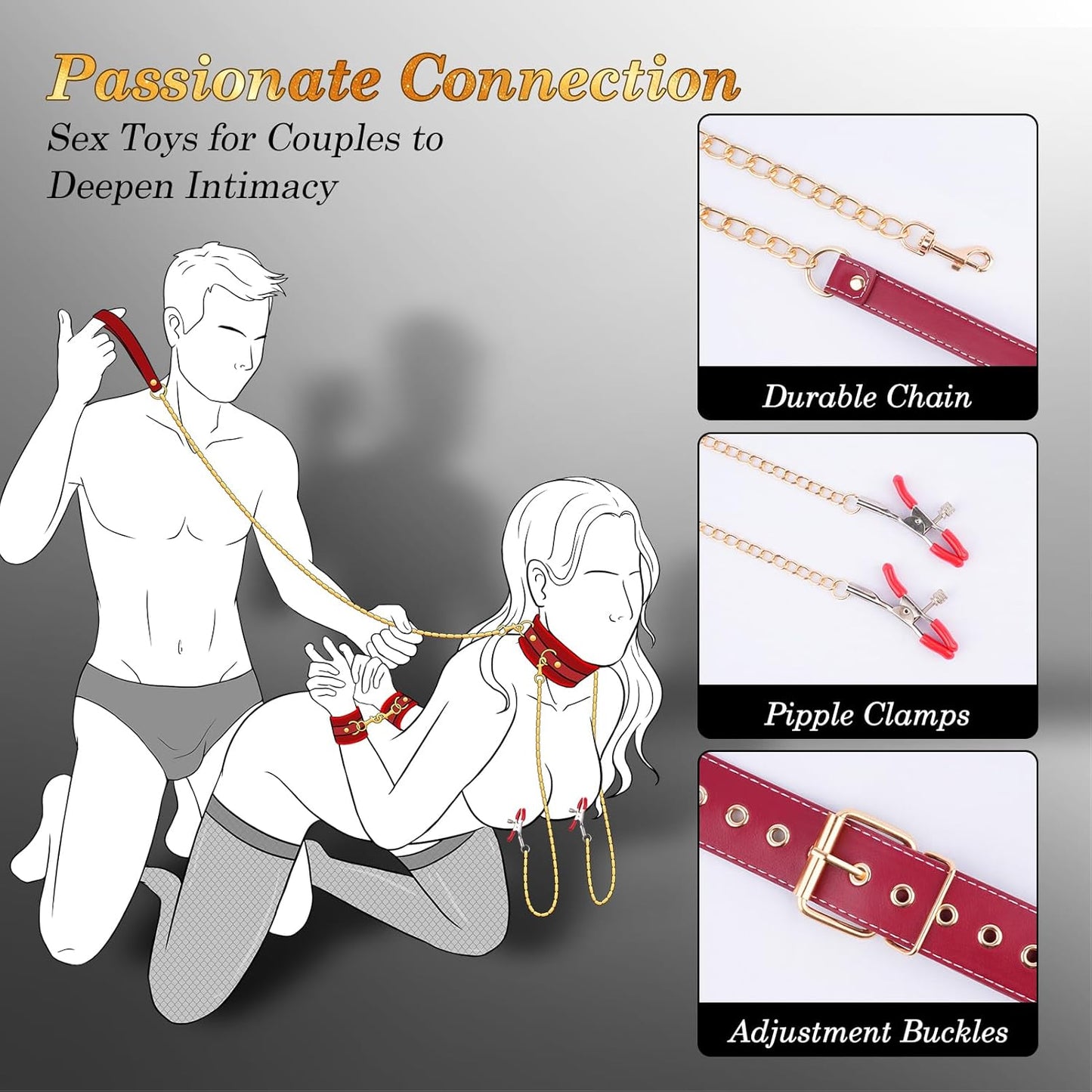 CrimsonChain Red BDSM Collar Restraint Kit