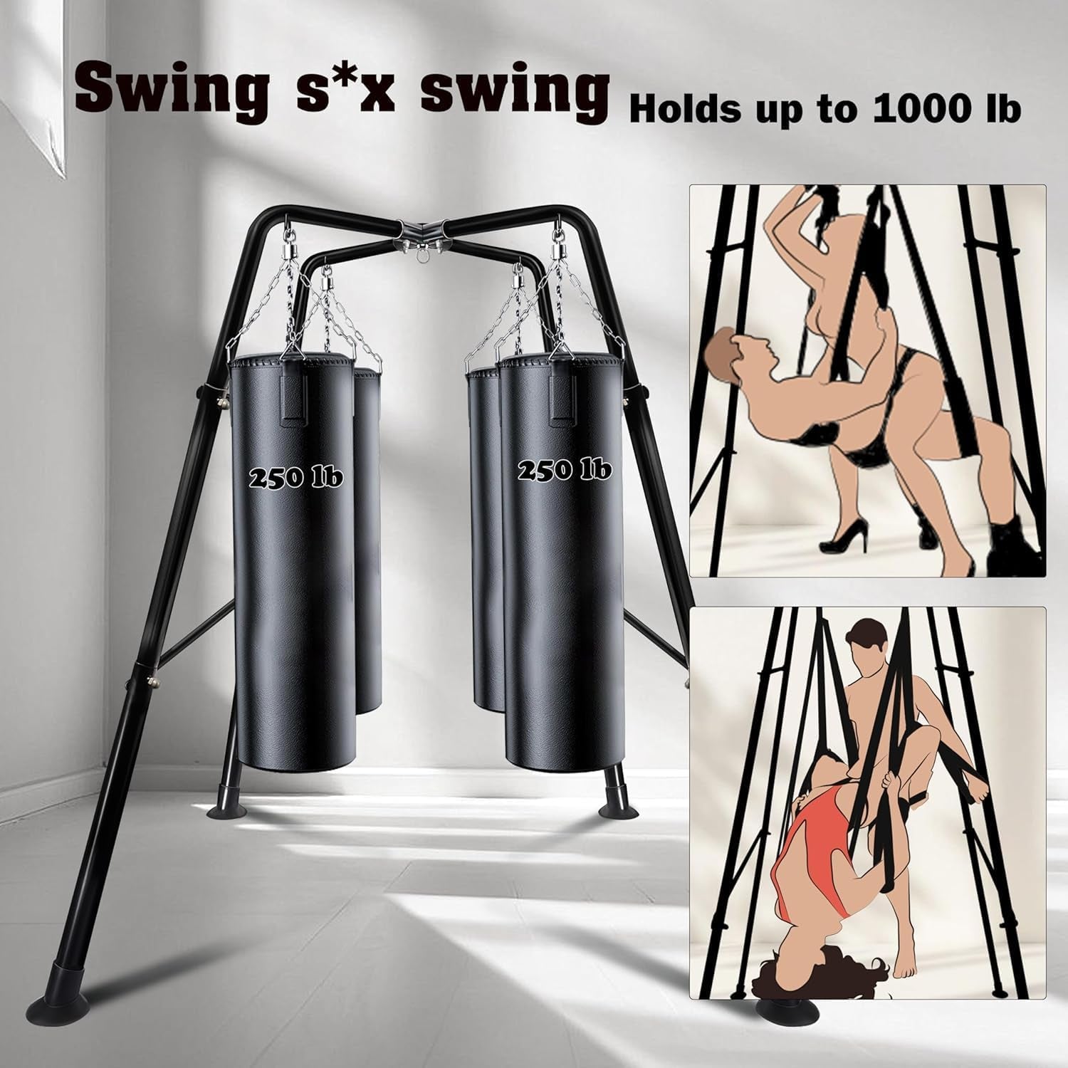 Sex Swing Set with Heavy-Duty Steel Frame and Adjustable Sex Strap，Sex Swing Chair for Adults，Bdsm Sex Toy with Comfortable Sex Bondage Sling, SM Sex Furniture Holds 1000 Lbs (Black)