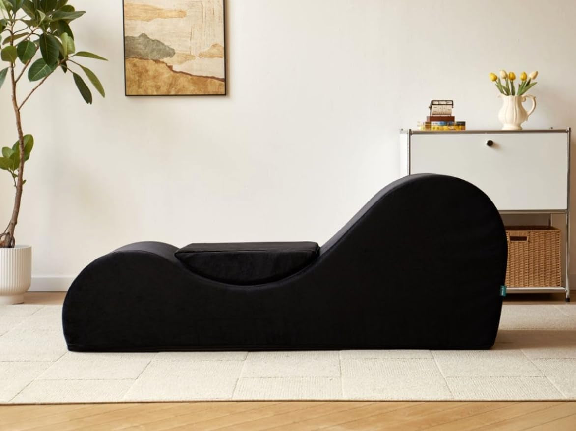 Flowline Yoga Chaise Lounge Chair for Stretching, Relaxation & Exercise, Ergonomic Design with High-Density Foam Core & Removable Machine-Washable Cover, Black