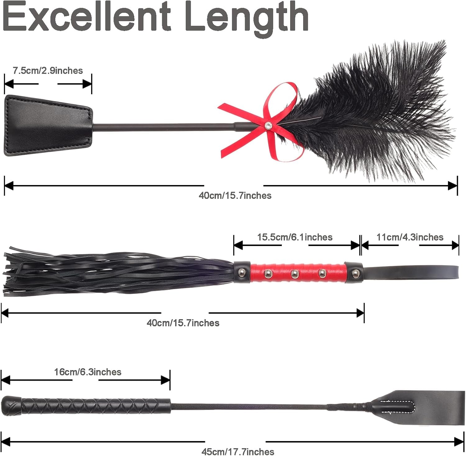 VelvetHour 3pc BDSM Whip, Crop & Tickler Set for Couples